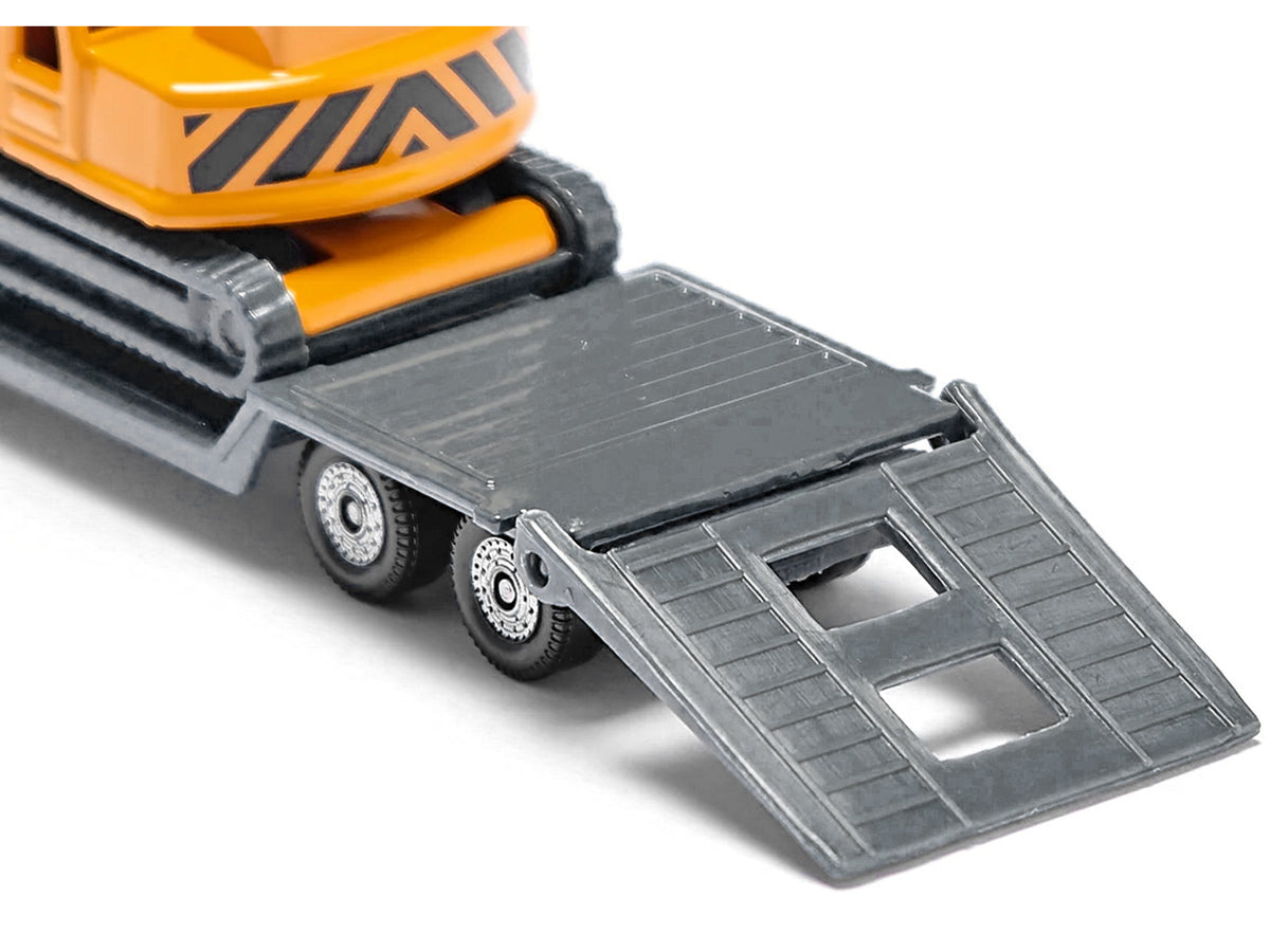 Truck with Low Loader Trailer and Excavator Yellow Diecast Model