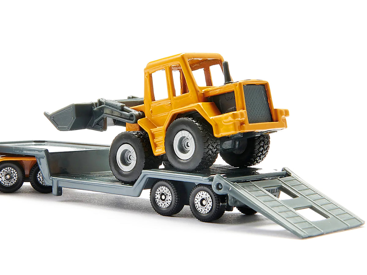 Truck with Low Loader Trailer and Front Loader Yellow Diecast Model