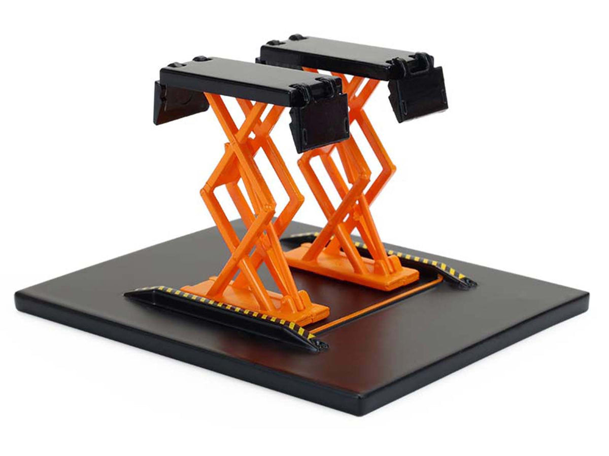 Automotive Double Scissor Lift Black and Orange "Double Scissor Lifts" Series 2 1/64 Diecast Model