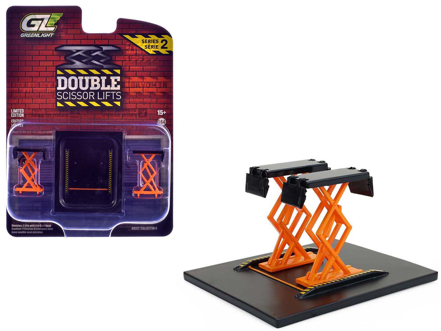 Automotive Double Scissor Lift Black and Orange "Double Scissor Lifts" Series 2 1/64 Diecast Model