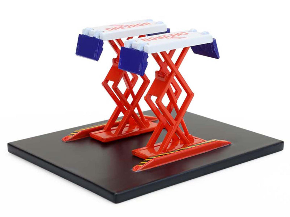 Automotive Double Scissor Lift "Chevron" White and Red "Double Scissor Lifts" Series 2 1/64 Diecast Model