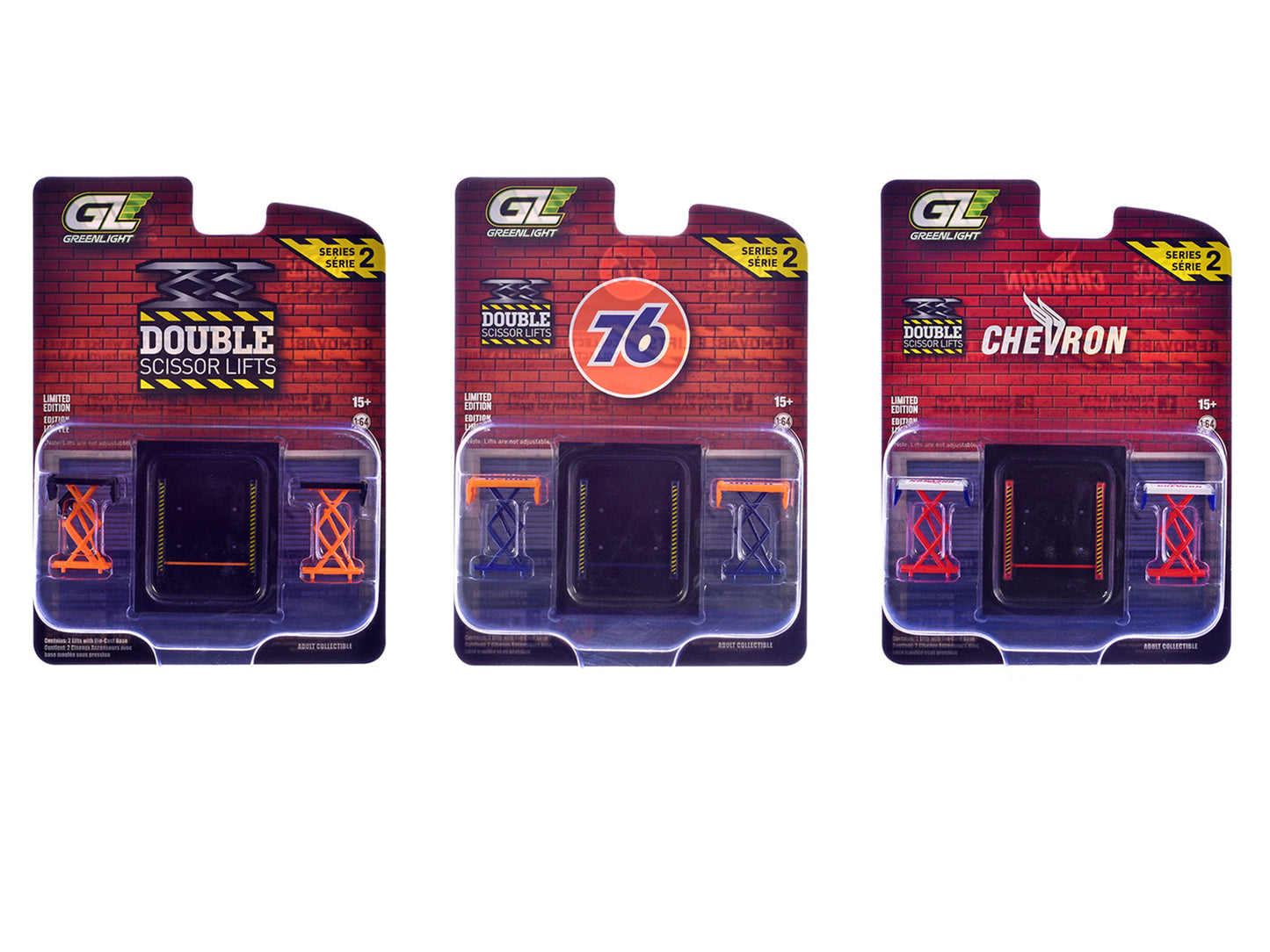 Automotive "Double Scissor Lifts" Series #2 Set of 3 pieces 1/64 Diecast Models