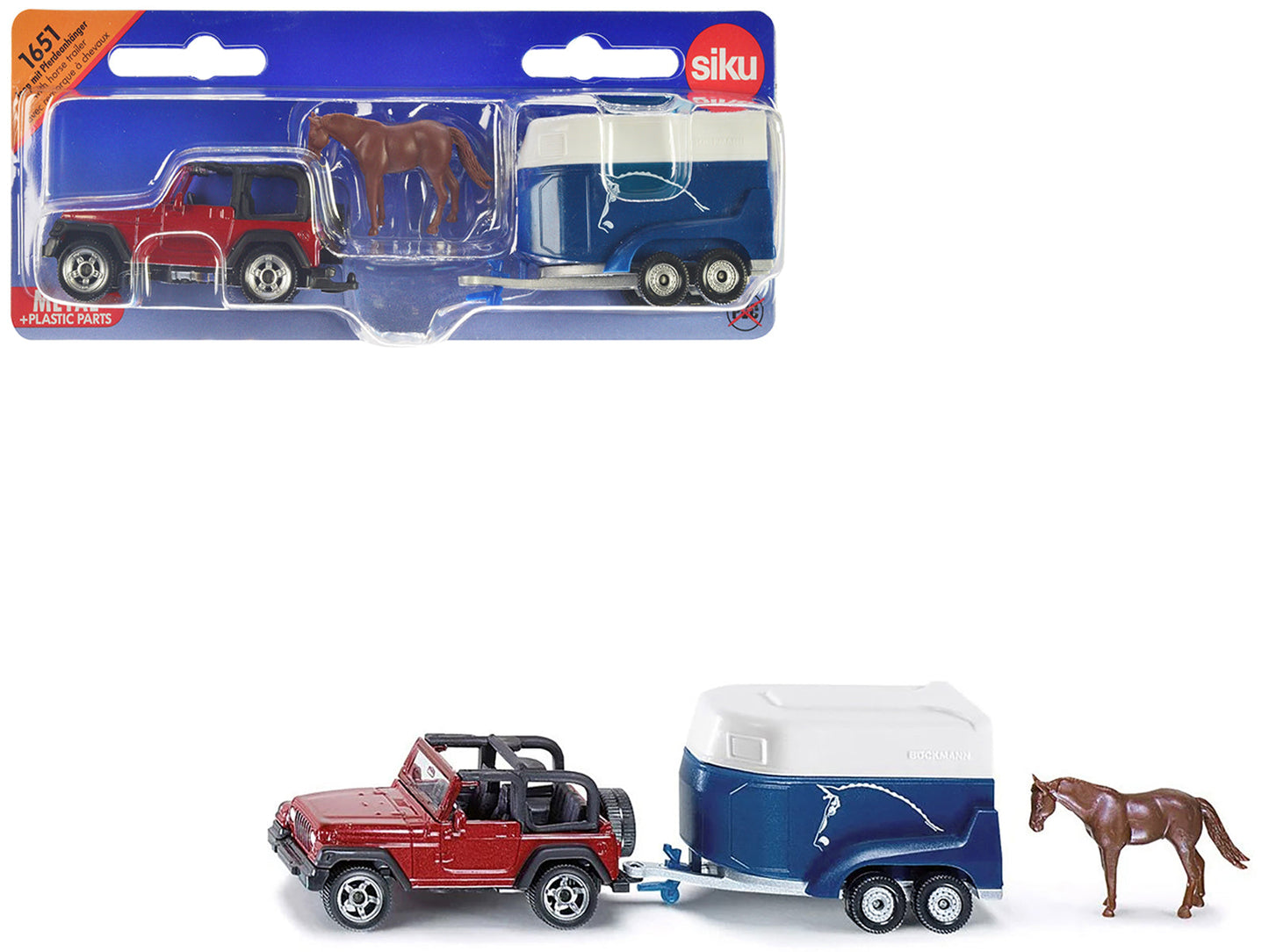 Jeep Red with Horse Trailer Blue and Horse Accessory Diecast Model