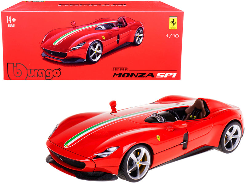 Ferrari Monza SP1 Red with Italian Flag Stripes "Signature Series" 1/18 Diecast Model Car