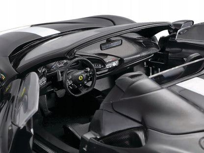 Ferrari SF90 Spider Assetto Fiorano Black Metallic with White Stripes "Signature Series" 1/18 Diecast Model Car