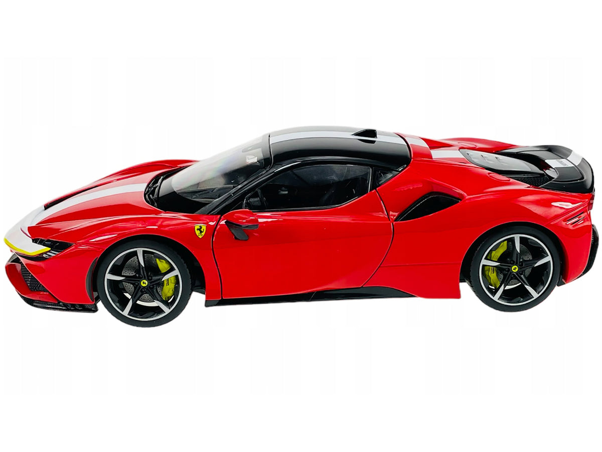 Ferrari SF90 Stradale Assetto Fiorano Red with White Stripes "Signature Series" 1/18 Diecast Model Car