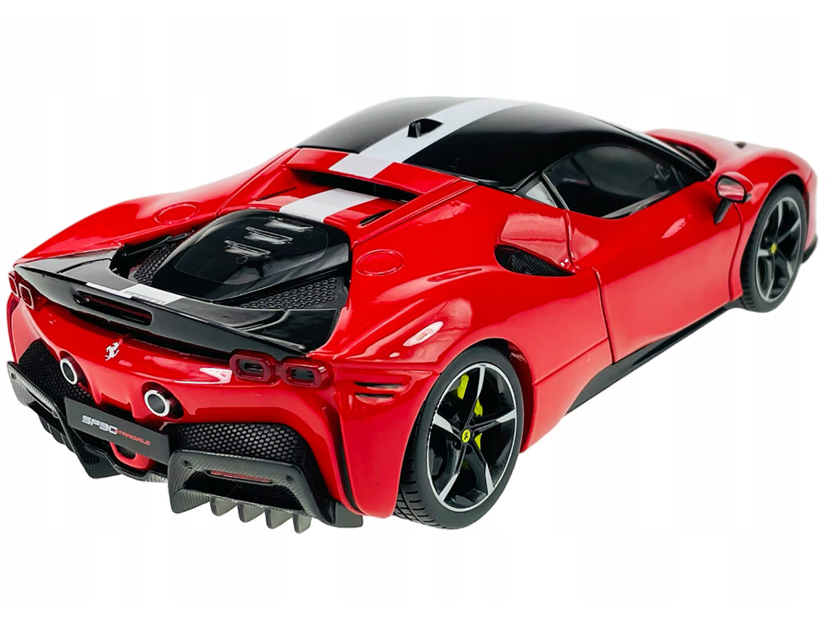 Ferrari SF90 Stradale Assetto Fiorano Red with White Stripes "Signature Series" 1/18 Diecast Model Car