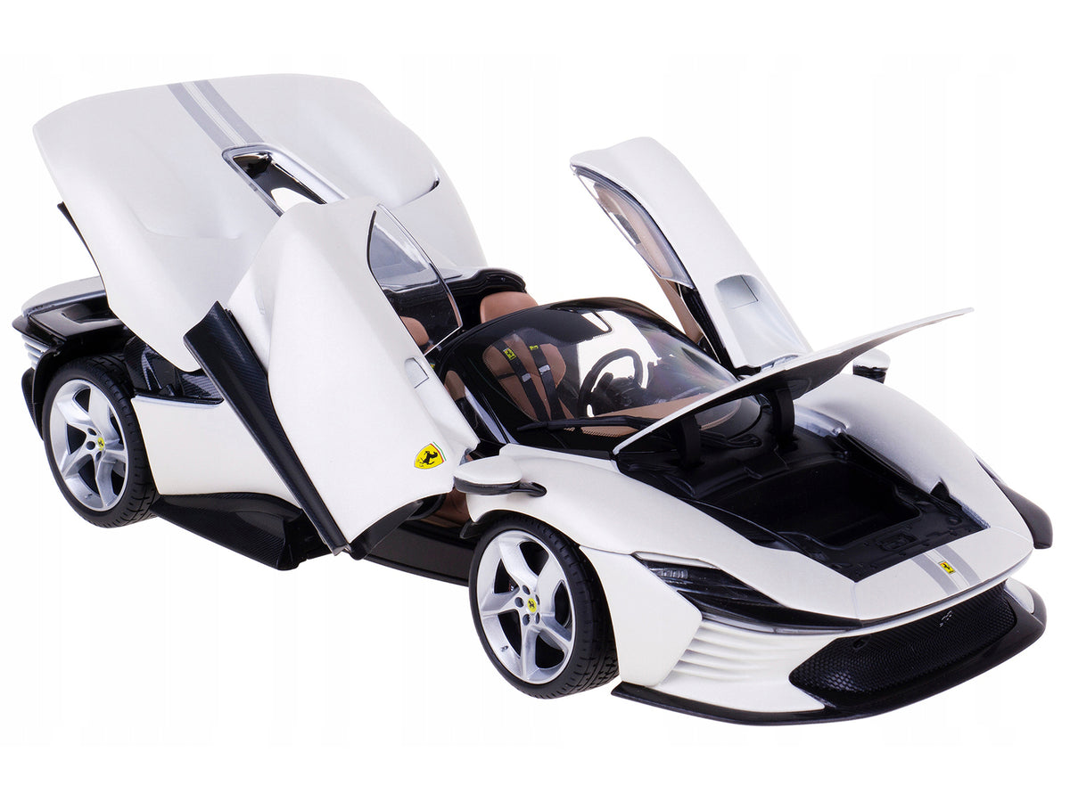 Ferrari Daytona SP3 White Metallic with Silver Stripes "Signature Series" 1/18 Diecast Model Car