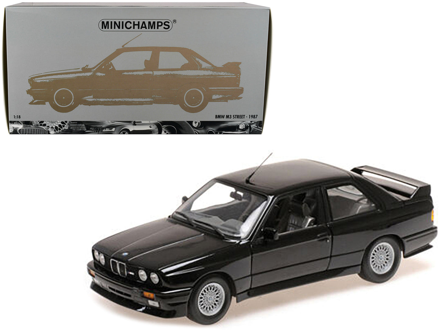 1987 BMW M3 Street Black Metallic 1/18 Diecast Model Car