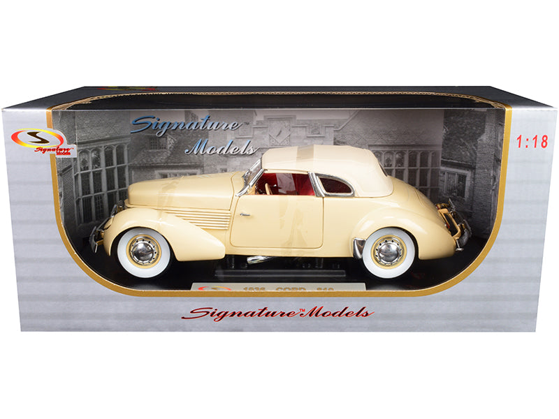 1936 Cord 810 Coupe Yellow with Cream Top and Red Interior 1/18 Diecast Model Car