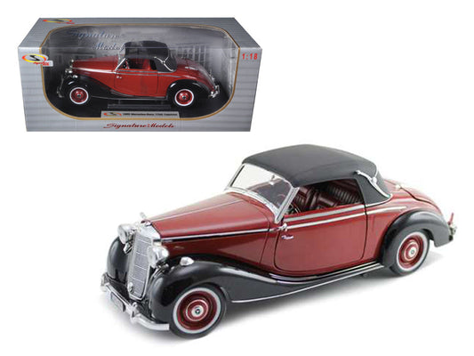 1950 Mercedes Benz 170S Cabriolet Burgundy and Black 1/18 Diecast Model Car