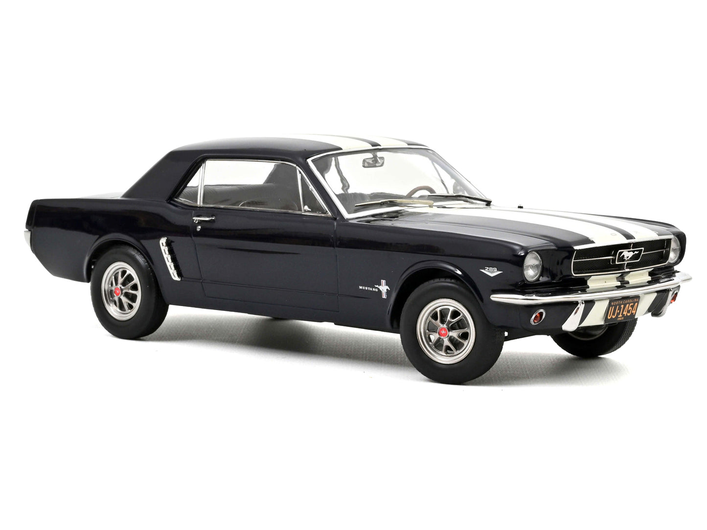 1965 Ford Mustang Hardtop Coupe Nightmist Blue Metallic with White Stripes 1/18 Diecast Model Car