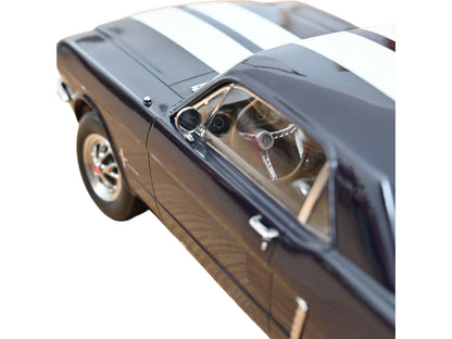 1965 Ford Mustang Hardtop Coupe Nightmist Blue Metallic with White Stripes 1/18 Diecast Model Car