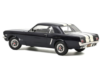 1965 Ford Mustang Hardtop Coupe Nightmist Blue Metallic with White Stripes 1/18 Diecast Model Car