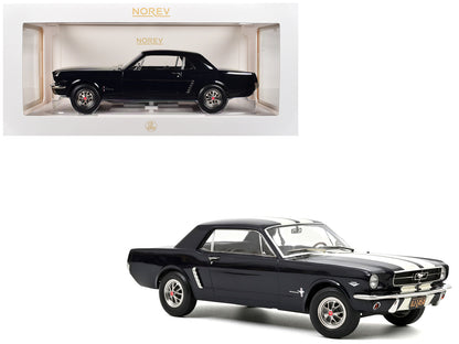 1965 Ford Mustang Hardtop Coupe Nightmist Blue Metallic with White Stripes 1/18 Diecast Model Car