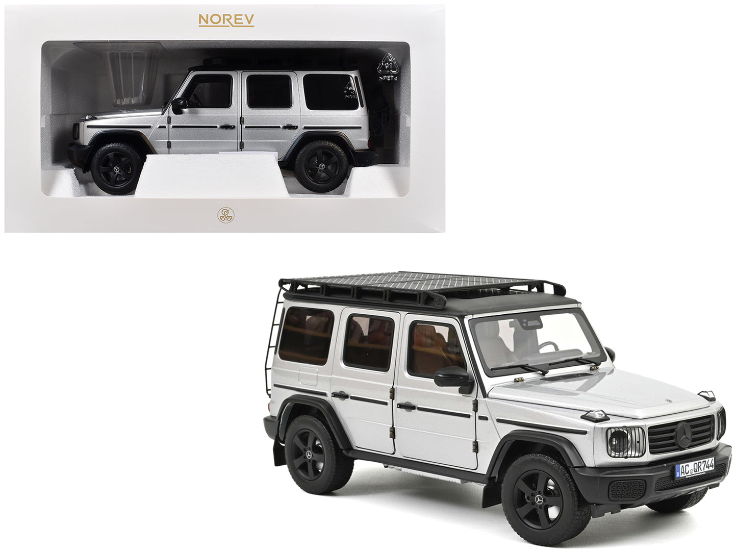2024 Mercedes-Benz G-Class Professional Iridium Silver Metallic with Black Top and Roof Rack 1/18 Diecast Model Car