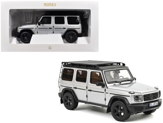 2024 Mercedes-Benz G-Class Professional Iridium Silver Metallic with Black Top and Roof Rack 1/18 Diecast Model Car