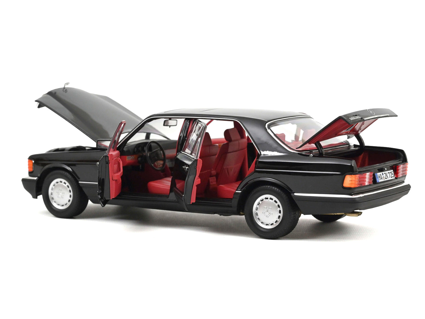1991 Mercedes-Benz 560 SEL Type W126 Black with Red Interior 1/18 Diecast Model Car