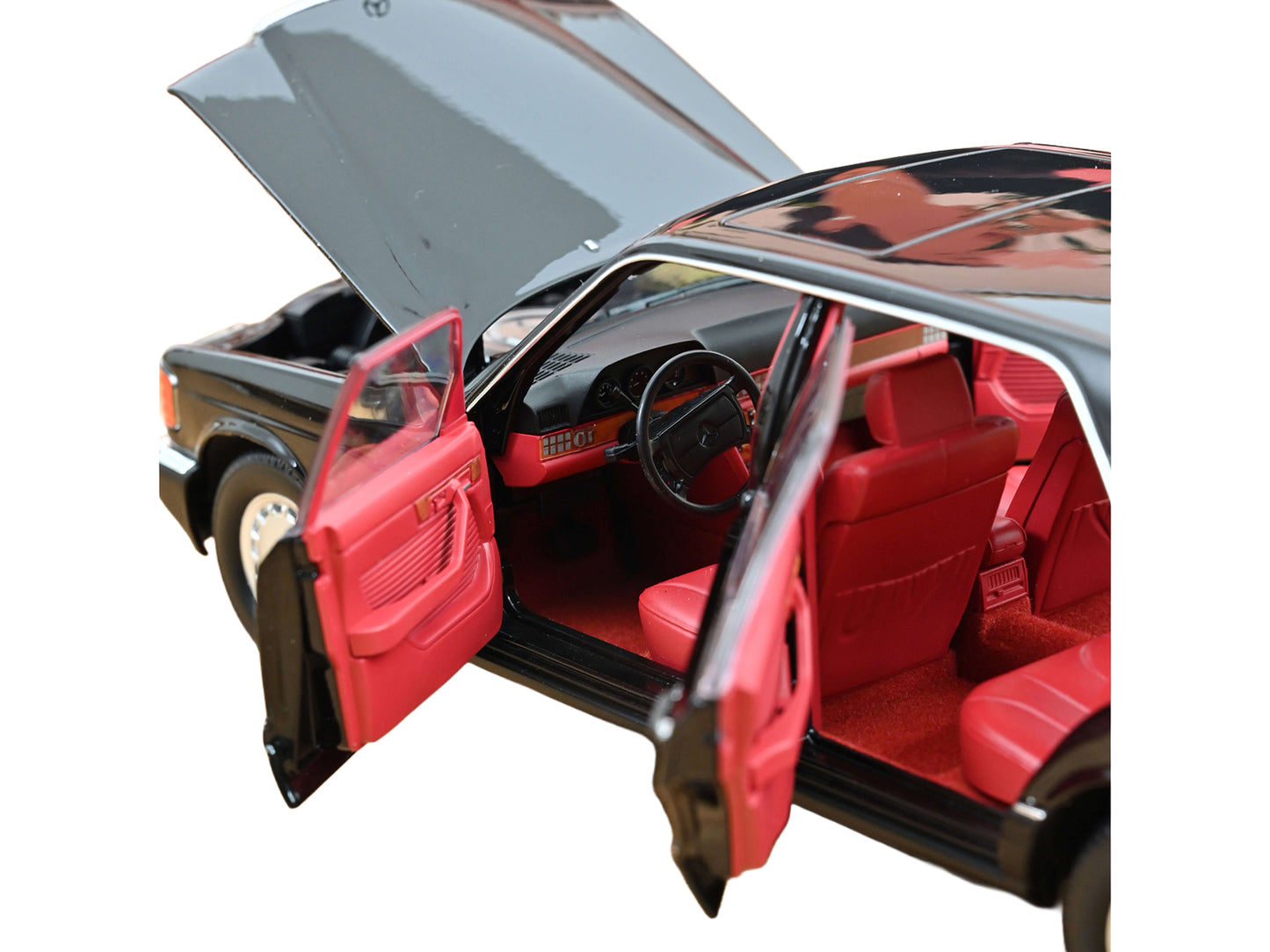 1991 Mercedes-Benz 560 SEL Type W126 Black with Red Interior 1/18 Diecast Model Car