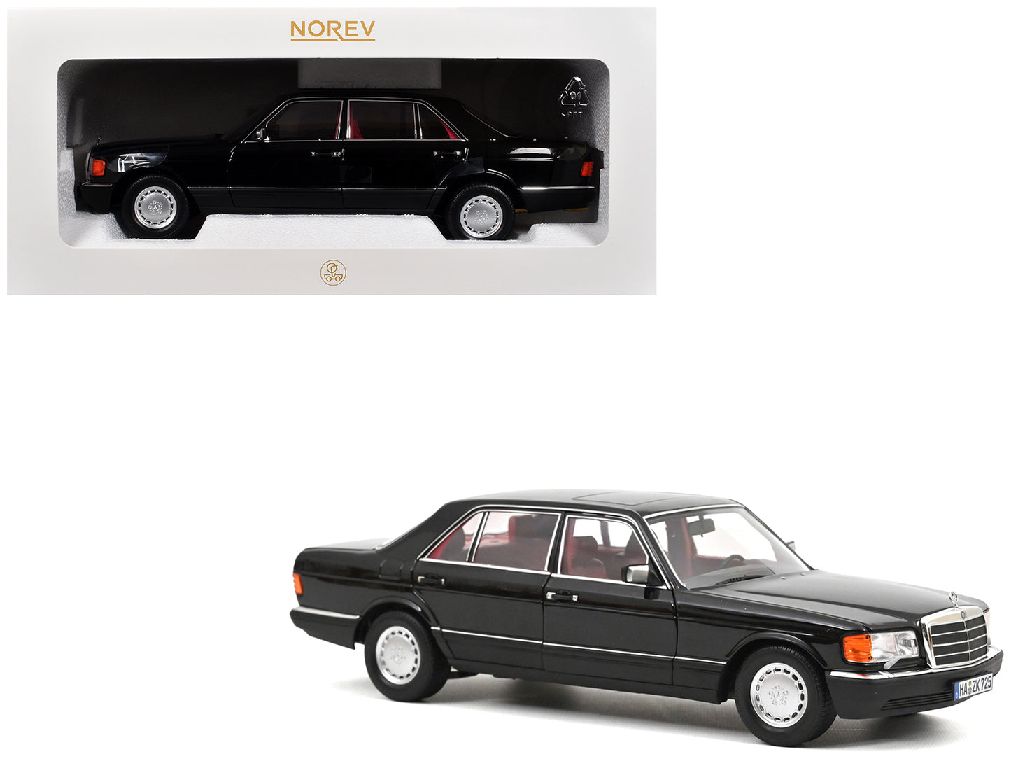 1991 Mercedes-Benz 560 SEL Type W126 Black with Red Interior 1/18 Diecast Model Car