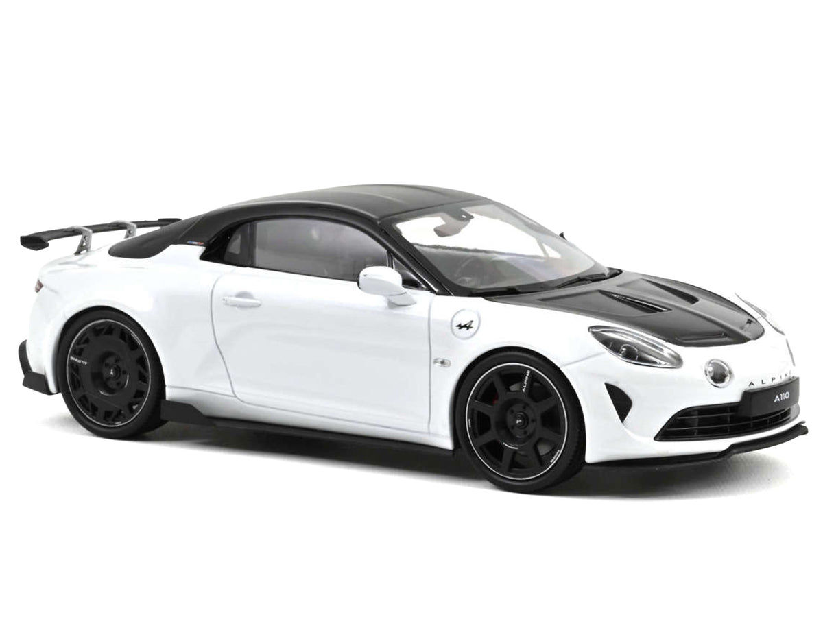 2024 Alpine A110 R Pearl White Metallic with Carbon Hood and Top 1/18 Diecast Model Car