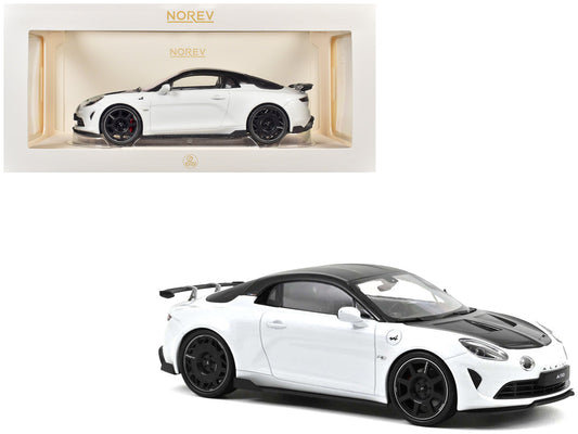 2024 Alpine A110 R Pearl White Metallic with Carbon Hood and Top 1/18 Diecast Model Car