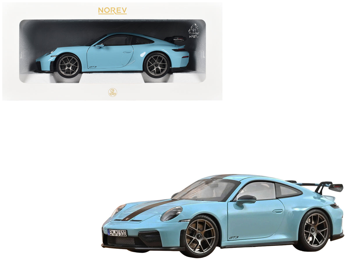 2025 Porsche 911 GT3 with Weissach Pack Gulf Blue with Carbon Stripe 1/18 Diecast Model Car