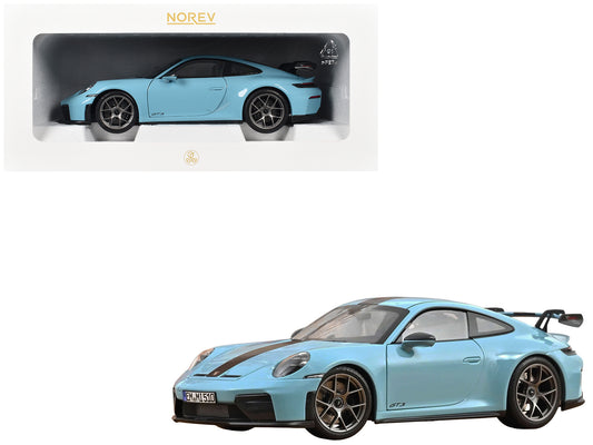 2025 Porsche 911 GT3 with Weissach Pack Gulf Blue with Carbon Stripe 1/18 Diecast Model Car