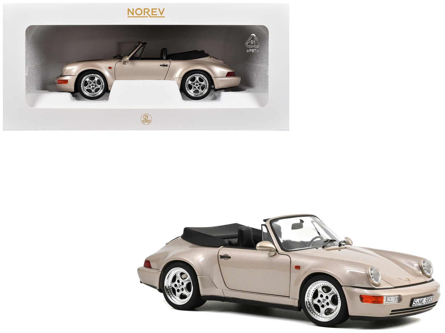 1992 Porsche 911 Carrera 2 Turbo Look Cabriolet Zermatt Silver Metallic 1/18 Diecast Model Car
