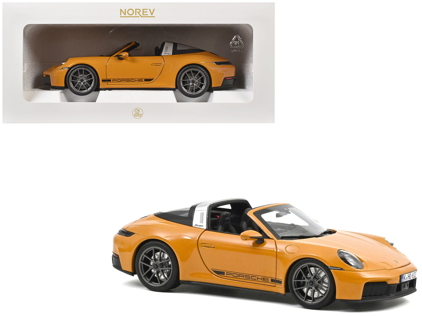 2024 Porsche 911 Targa Bahama Yellow with Black Stripes 1/18 Diecast Model Car