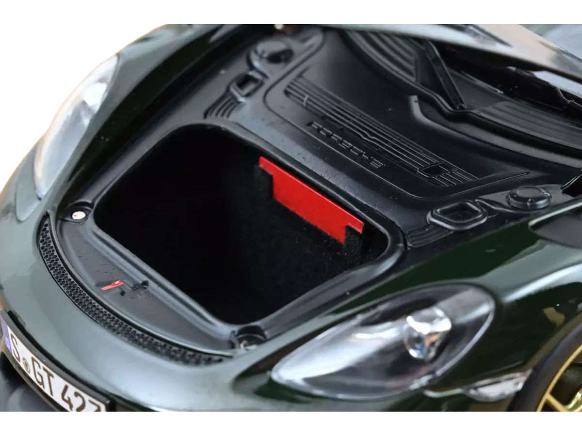 2023 Porsche Cayman GT4 RS Weissach Pack Brewster Green with Carbon Hood 1/18 Diecast Model Car