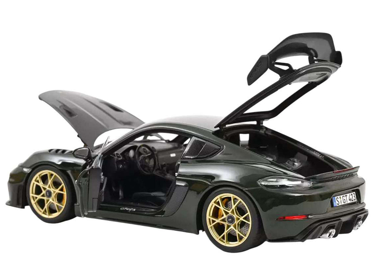 2023 Porsche Cayman GT4 RS Weissach Pack Brewster Green with Carbon Hood 1/18 Diecast Model Car