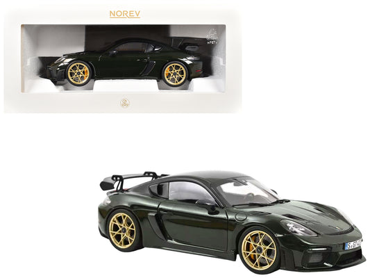2023 Porsche Cayman GT4 RS Weissach Pack Brewster Green with Carbon Hood 1/18 Diecast Model Car
