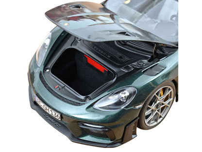 2023 Porsche 718 Spyder RS Weissach Pack Forest Green Metallic with Carbon Hood Stripes 1/18 Diecast Model Car