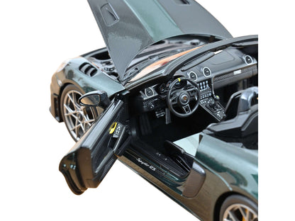 2023 Porsche 718 Spyder RS Weissach Pack Forest Green Metallic with Carbon Hood Stripes 1/18 Diecast Model Car