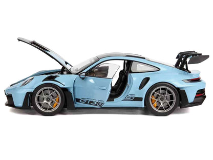 2022 Porsche 911 GT3 RS Weissach Pack Gulf Blue with Carbon Top and Hood Stripes 1/18 Diecast Model Car
