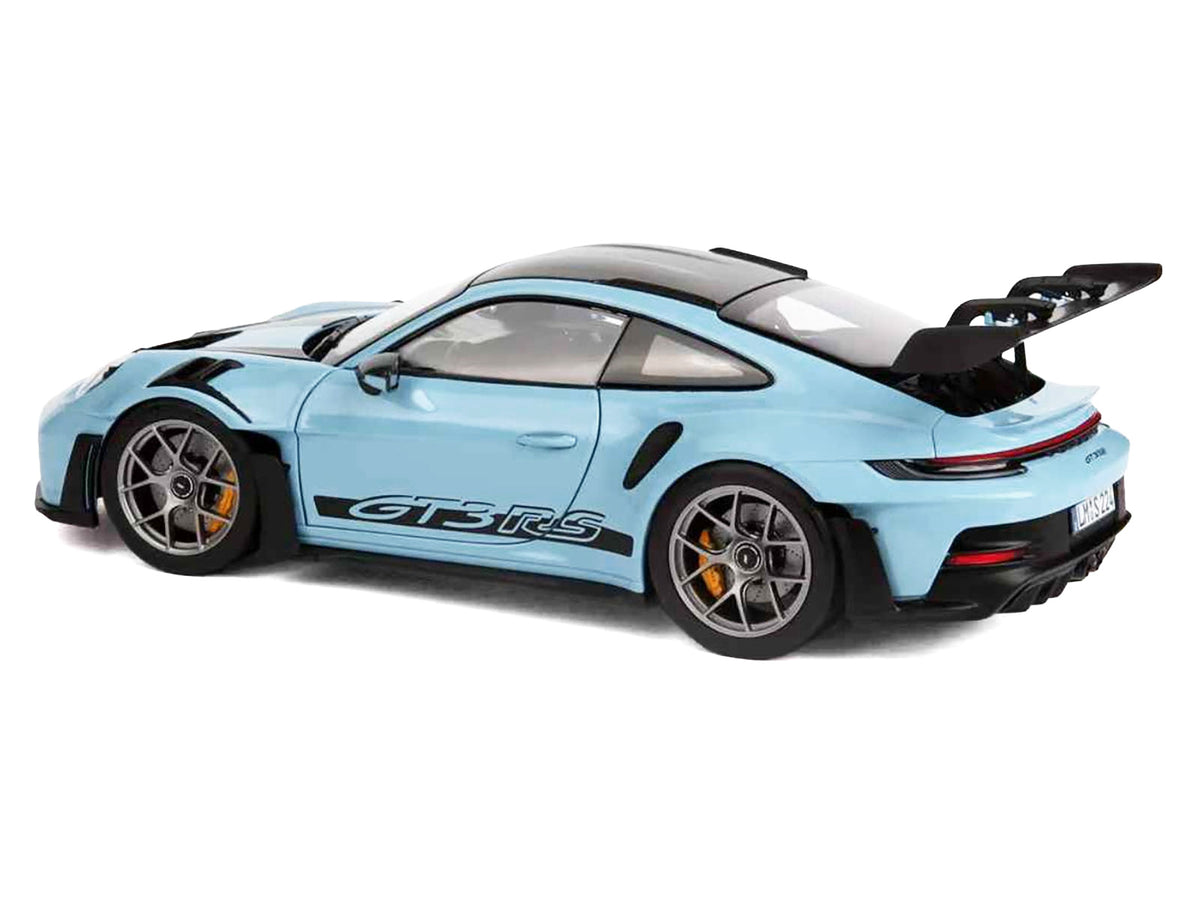 2022 Porsche 911 GT3 RS Weissach Pack Gulf Blue with Carbon Top and Hood Stripes 1/18 Diecast Model Car