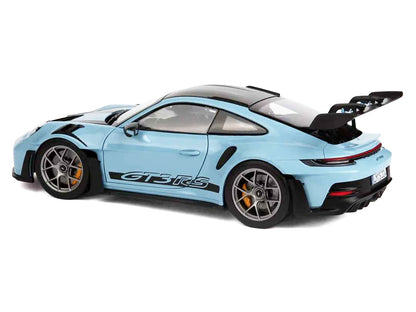 2022 Porsche 911 GT3 RS Weissach Pack Gulf Blue with Carbon Top and Hood Stripes 1/18 Diecast Model Car