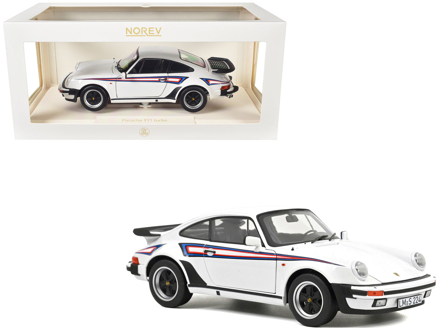 1980 Porsche 911 Turbo 3.3 White with Blue and Red Graphics 1/18 Diecast Model Car