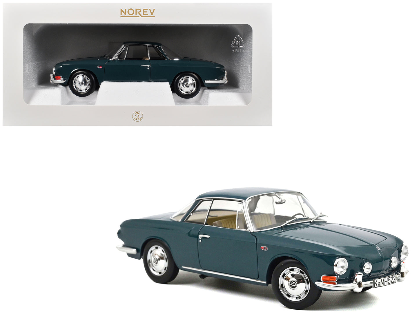 1963 Volkswagen Karmann Ghia 1500 Smaragd Green 1/18 Diecast Model Car