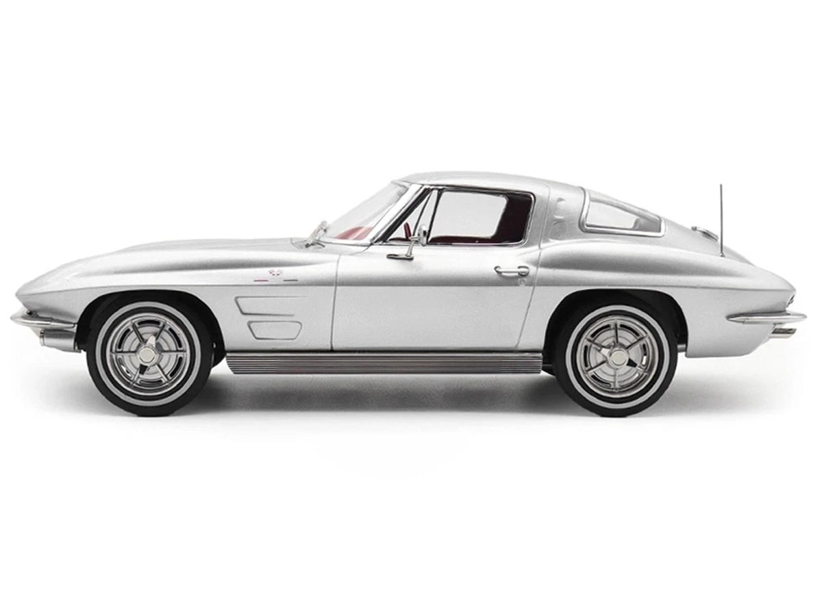 1963 Chevrolet Corvette Sting Ray Sebring Silver Metallic with Red Interior 1/18 Diecast Model Car