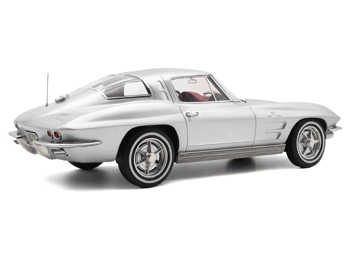 1963 Chevrolet Corvette Sting Ray Sebring Silver Metallic with Red Interior 1/18 Diecast Model Car