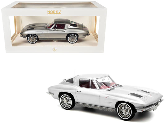 1963 Chevrolet Corvette Sting Ray Sebring Silver Metallic with Red Interior 1/18 Diecast Model Car
