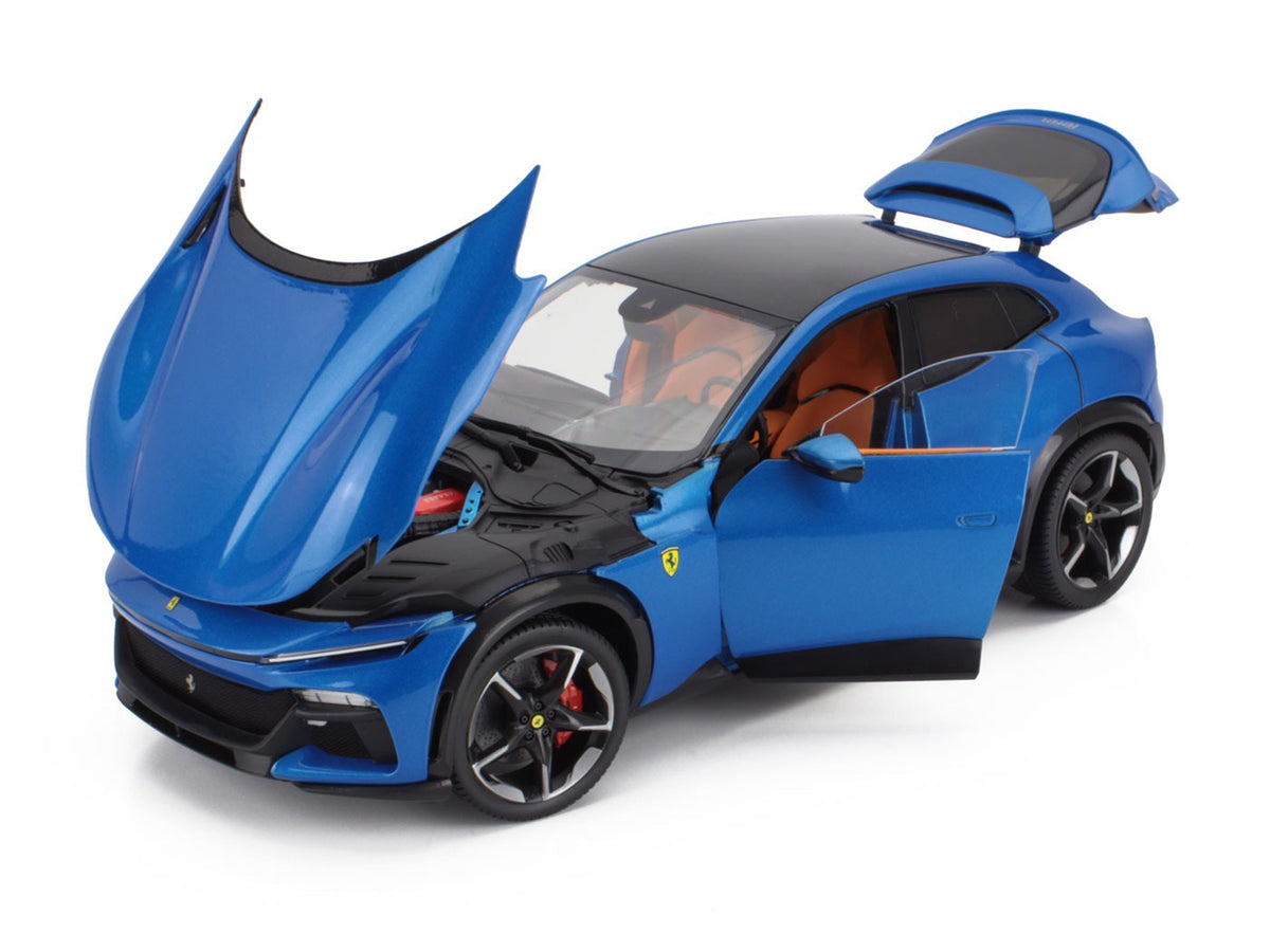 2022 Ferrari Purosangue Blu Corsa Blue Metallic with Black Top and Orange Interior 1/18 Diecast Model Car