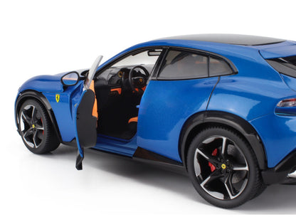 2022 Ferrari Purosangue Blu Corsa Blue Metallic with Black Top and Orange Interior 1/18 Diecast Model Car