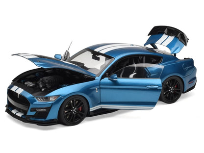 2022 Ford Mustang Shelby GT500 Blue Metallic with White Stripes 1/18 Diecast Model Car