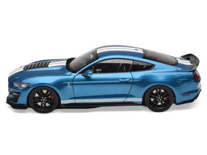 2022 Ford Mustang Shelby GT500 Blue Metallic with White Stripes 1/18 Diecast Model Car