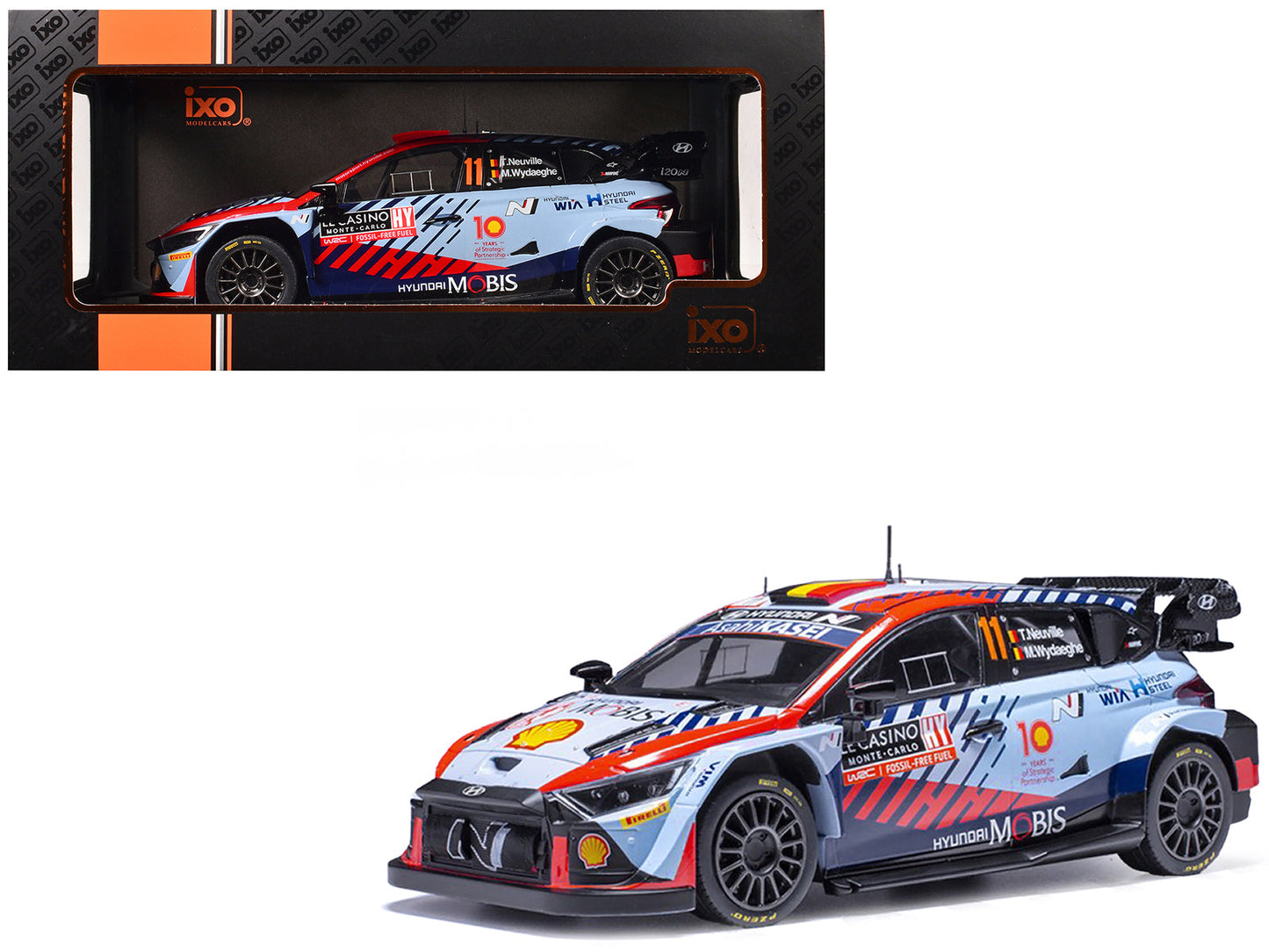 Hyundai i20 N Rally1 #11 Thierry Neuville - Martijn Wydaeghe Winner "Rallye Monte-Carlo" (2024) 1/18 Diecast Model Car