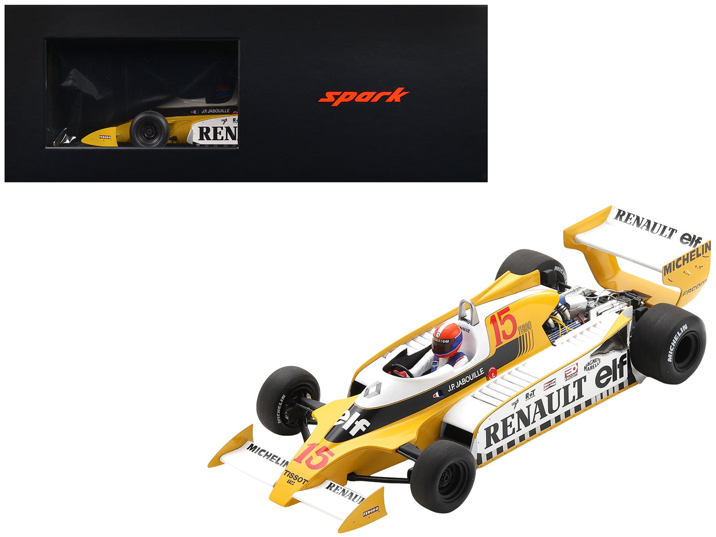 Renault RS11 #15 Jean-Pierre Jabouille "Equipe Renault Elf" Winner Formula One F1 "French GP" (1979) with Acrylic Display Case 1/18 Model Car