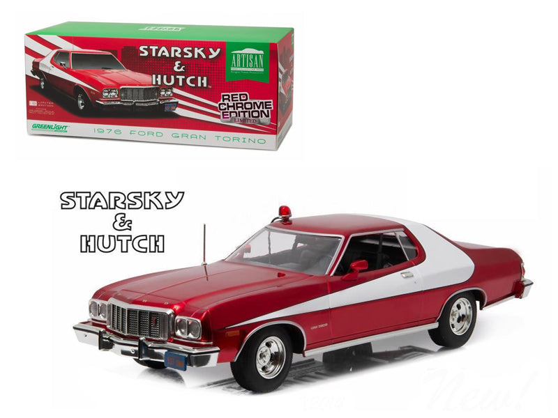 1976 Ford Gran Torino "Starsky and Hutch" Red Chrome Edition (TV Series 1975-79) 1/18 Diecast Model Car